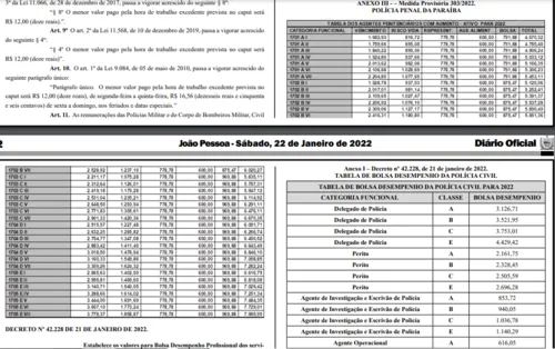 
				
					Governo publica tabelas com salários e bolsa desempenho das forças de Segurança; veja os valores em 2022
				
				