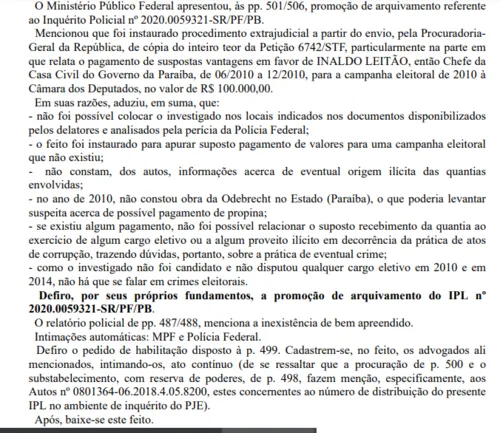 
				
					Justiça arquiva inquérito que citava ex-deputado da Paraíba em 'Caixa 2' da Odebrecht
				
				