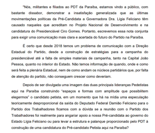 
				
					Defendendo 'palanque duplo', Lígia é alvo de críticas em carta de filiados do PDT
				
				