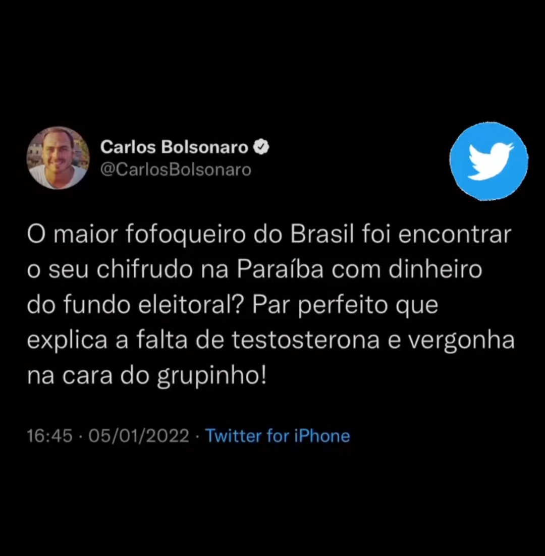 
                                        
                                            Carlos Bolsonaro dispara no Twitter: "maior fofoqueiro encontra seu chifrudo na Paraíba"; Julian revida
                                        
                                        