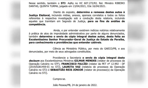 
				
					Desembargador manda processo da Operação Calvário para Justiça Eleitoral
				
				