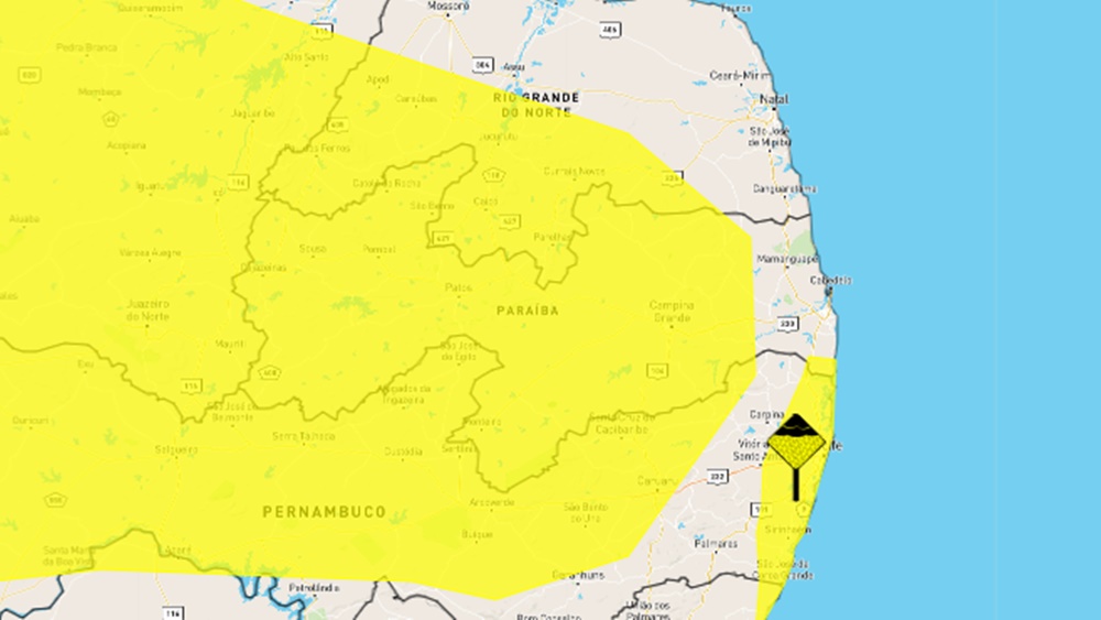 Inmet emite alerta amarelo de chuvas intensas para Campina Grande e mais 195 cidades