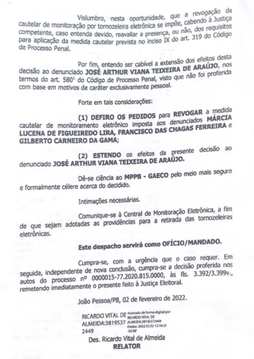 
				
					Calvário: desembargador manda retirar tornozeleira de Márcia Lucena e Gilberto Carneiro
				
				