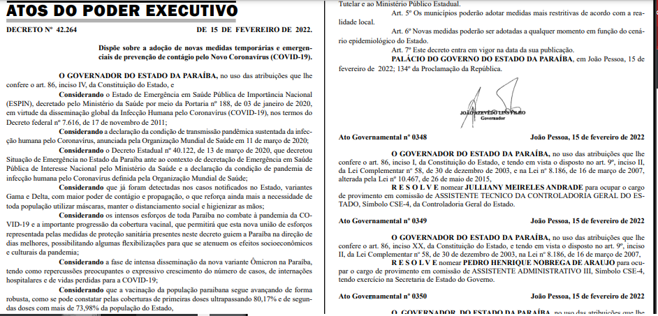 
				
					Decreto cancela ponto facultativo de carnaval e determina exigência de passaporte vacinal em escolas da Paraíba
				
				