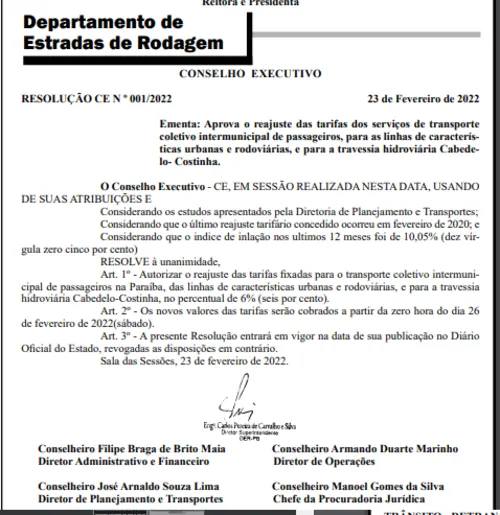 
				
					Na Paraíba: DER autoriza reajuste nas passagens de ônibus intermunicipais a partir deste sábado
				
				