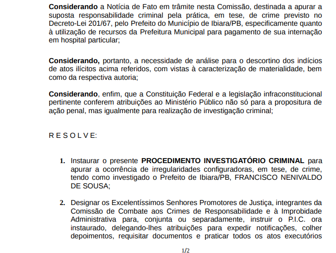 
				
					MP investiga se prefeitura bancou R$ 56,7 mil com internação de prefeito na Paraíba
				
				