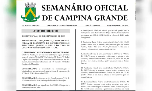 
				
					Prefeitura publica reajuste do IPTU em Campina Grande e prazos para pagamento
				
				