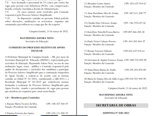 
				
					Prefeitura de Campina Grande publica edital para contratar cuidadores escolares; veja regras e vagas
				
				