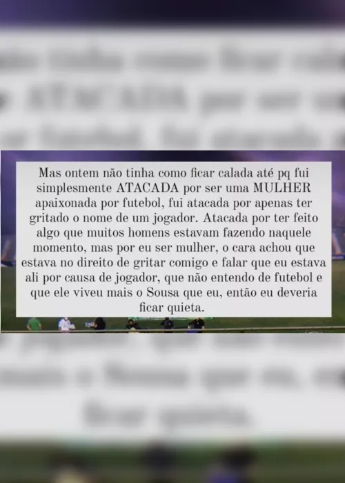 
                                        
                                            Torcedora do Sousa denuncia episódio de machismo em jogo da Copa do Brasil, e clube lança nota de solidariedade
                                        
                                        