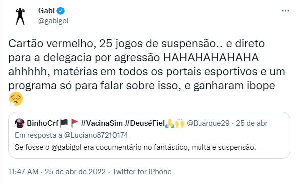 
				
					Nas redes sociais, Hulk e Gabigol trocam farpas, e o paraibano alfineta o flamenguista: "Querendo aparecer"
				
				