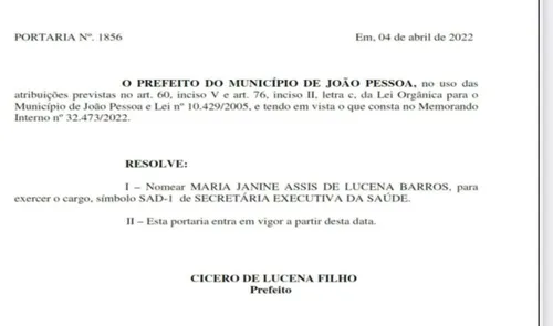 
				
					Cícero nomeia filha para Secretaria Executiva de Saúde João Pessoa
				
				