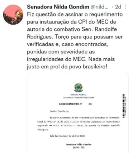 
				
					CPI do MEC: veja como senadores da PB se posicionam sobre a criação da comissão
				
				