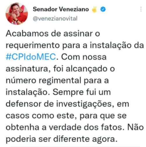 
				
					CPI do MEC: veja como senadores da PB se posicionam sobre a criação da comissão
				
				