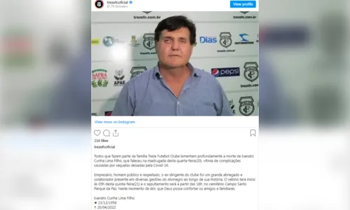 
				
					Ex-diretor de futebol do Treze, Ivandro Cunha Lima morre em hospital de São Paulo; clube decreta luto oficial
				
				