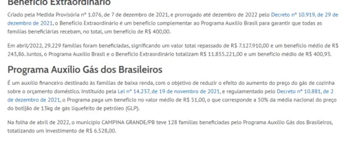 
				
					Disparidade: Auxílio Gás beneficia apenas 128 famílias em Campina Grande; João Pessoa tem mais de 20 mil
				
				