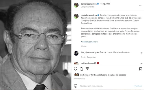 
				
					Políticos lamentam morte do ex-senador Ivandro Cunha Lima; governador decreta luto
				
				