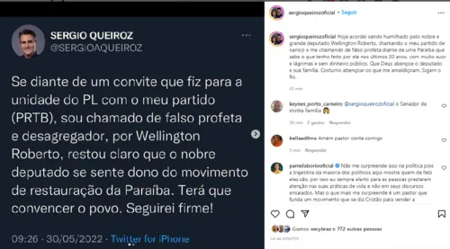 
				
					Pastor Sérgio versus Wellington Roberto: fissura exposta na direita bolsonarista da Paraíba
				
				