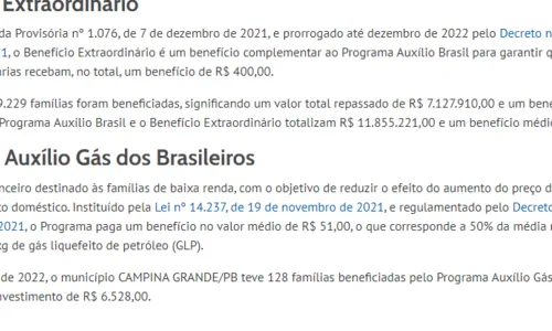 
				
					Disparidade: Auxílio Gás beneficia apenas 128 famílias em Campina Grande; João Pessoa tem mais de 20 mil
				
				