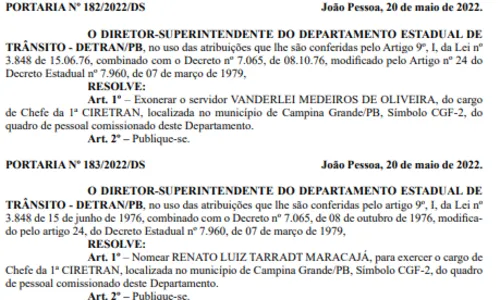 
				
					Governo exonera aliado de Veneziano e nomeia irmão de Renan Maracajá para 1ª Ciretran
				
				