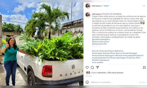 
				
					Vice-prefeita da Paraíba faz doação de 340 mudas de palmeiras cultivadas na pandemia
				
				