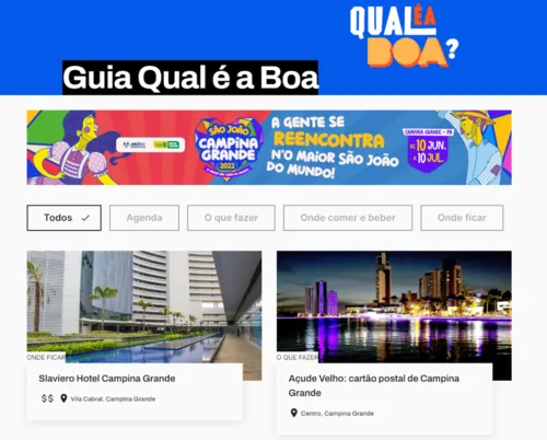 
				
					Guia ‘Qual é a Boa’ passa a oferecer dicas de Campina Grande
				
				