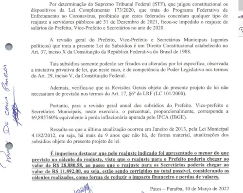 
				
					Vereadores querem aumentar em quase 42% salários de prefeito, vice e secretários de Patos
				
				