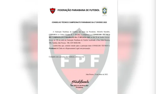 
				
					FPF-PB convoca os 10 clubes participantes para conselho técnico da 2ª divisão do Paraibano
				
				