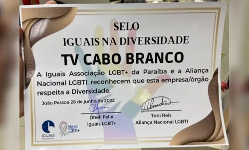 
				
					TV Cabo Branco recebe Selo de 'Iguais na Diversidade', no Dia do Orgulho LGBT+
				
				