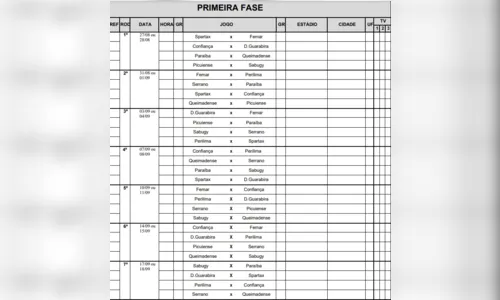 
				
					FPF-PB divulga tabela básica com os jogos da primeira fase da 2ª divisão do Campeonato Paraibano
				
				