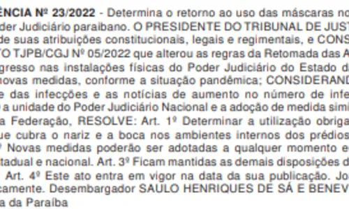 
				
					TJ volta a exigir uso obrigatório de máscaras no interior de fóruns da Paraíba
				
				