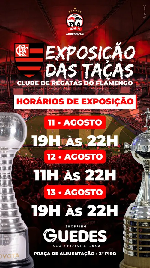 
				
					Patos receberá as taças do Flamengo do Mundial de 1981 e da Libertadores de 2019
				
				