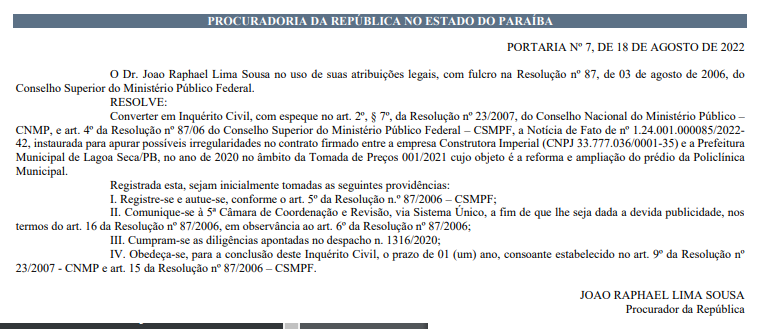 
				
					Empresa contratada na gestão Mário Frias, no Governo Federal, vira alvo do MPF na Paraíba
				
				