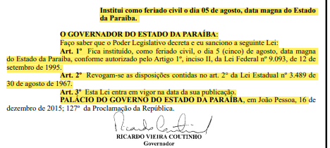 
				
					Prefeitura de Campina Grande desconsidera lei estadual ao manter repartições funcionando no 5 de agosto
				
				