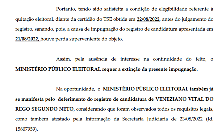 
				
					Após 'polêmica' sobre multas, MPE dá parecer pelo deferimento do registro de candidatura de Veneziano
				
				