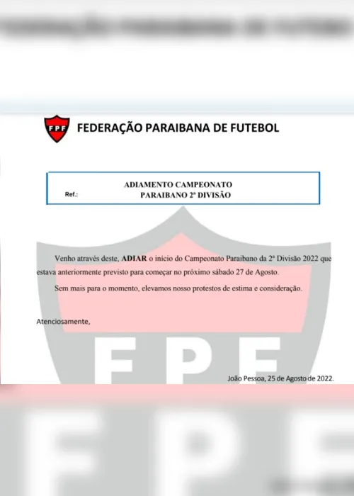 
                                        
                                            FPF adia o início da 2ª divisão do Paraibano, que agora não tem data para começar
                                        
                                        