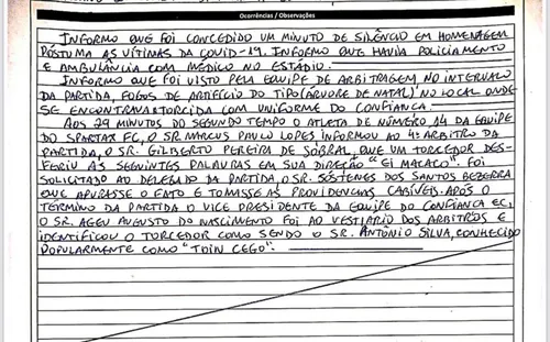 
				
					Zagueiro do Spartax alega que foi chamado de "macaco" por um torcedor do Confiança-PB
				
				