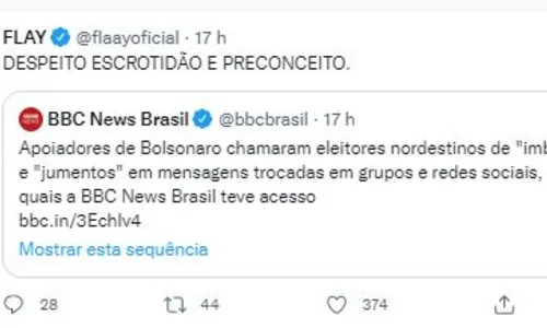 
				
					Juliette e Flay criticam comentários ofensivos sobre o Nordeste após 1º turno
				
				