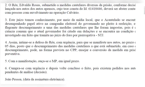 
				
					Juiz pede explicações a Edvaldo Rosas sobre possível participação dele na campanha de João Azevêdo
				
				