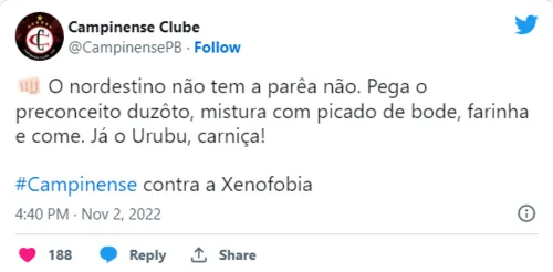 
				
					Botafogo-PB e Campinense saem em defesa dos nordestinos após fala de diretora do Flamengo
				
				