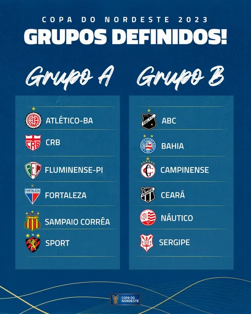 
				
					Copa do Nordeste 2023: confira os grupos sorteados na CBF
				
				