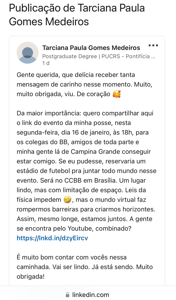 
				
					Paraibana toma posse como presidente do Banco do Brasil, em Brasília, nesta segunda
				
				