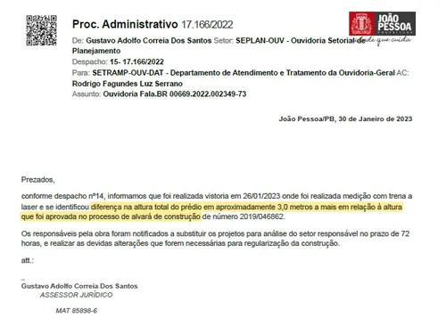 
				
					Denúncia questiona construção de prédio em João Pessoa fora dos limites definidos por lei
				
				