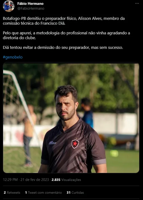 
				
					Botafogo-PB anuncia ex-técnico do São Paulo Crystal como novo preparador físico do clube
				
				