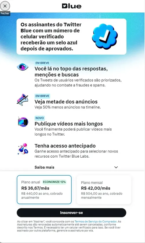 
				
					Plano pago Twitter Blue chega ao Brasil e garante selo de verificado
				
				