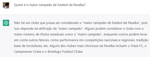 
				
					Qual o maior time da Paraíba? ChatGPT responde 7 polêmicas históricas
				
				