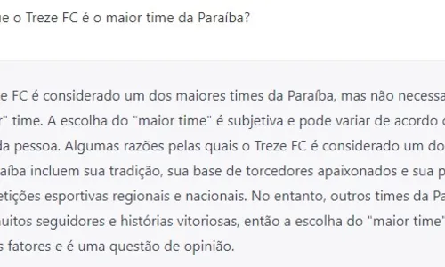 
				
					Qual o maior time da Paraíba? ChatGPT responde 7 polêmicas históricas
				
				