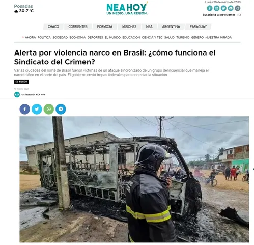 
				
					Jornais do mundo destacam ataques no RN
				
				