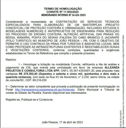 
				
					Alargamento de praias em JP: projeto será de empresa responsável por Balneário Camboriú
				
				