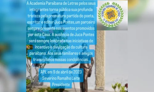 
				
					Políticos e artistas lamentam a morte do poeta paraibano Juca Pontes
				
				