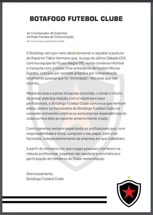 
				
					Botafogo-PB barra setorista da CBN e volta a adotar postura de censura com a imprensa
				
				